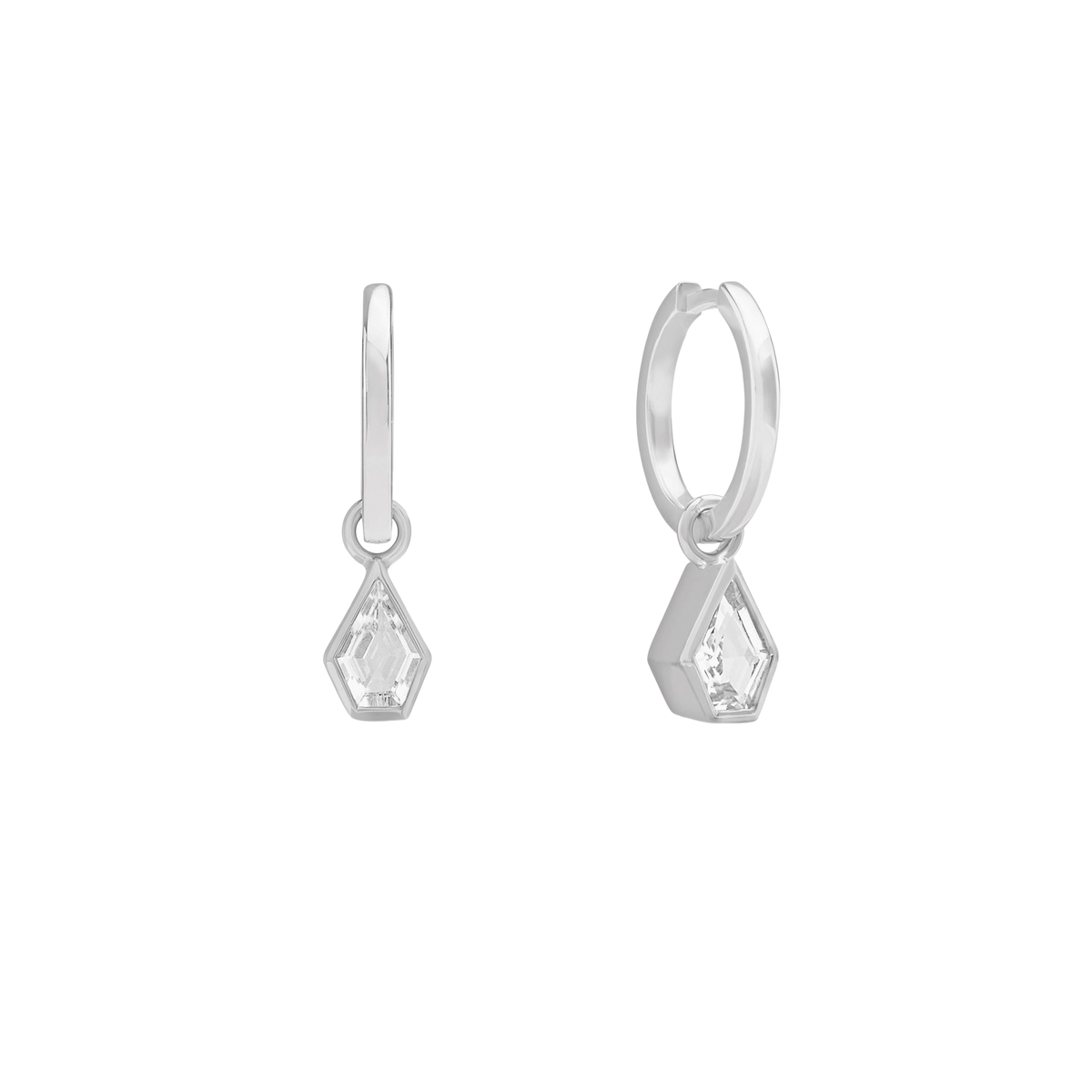 Maison Charm Huggie Hoops, Silver. Co-Designer Amy Fraser