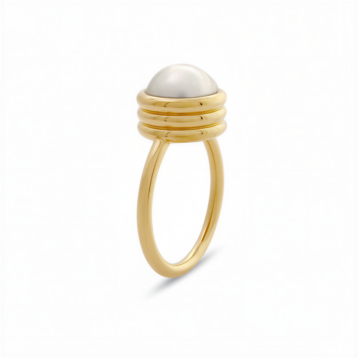 Strata Pearl Ring. 9k Yellow Gold.